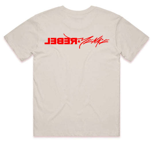 The Rebel & Menace Logo Tee — Off-White / Red